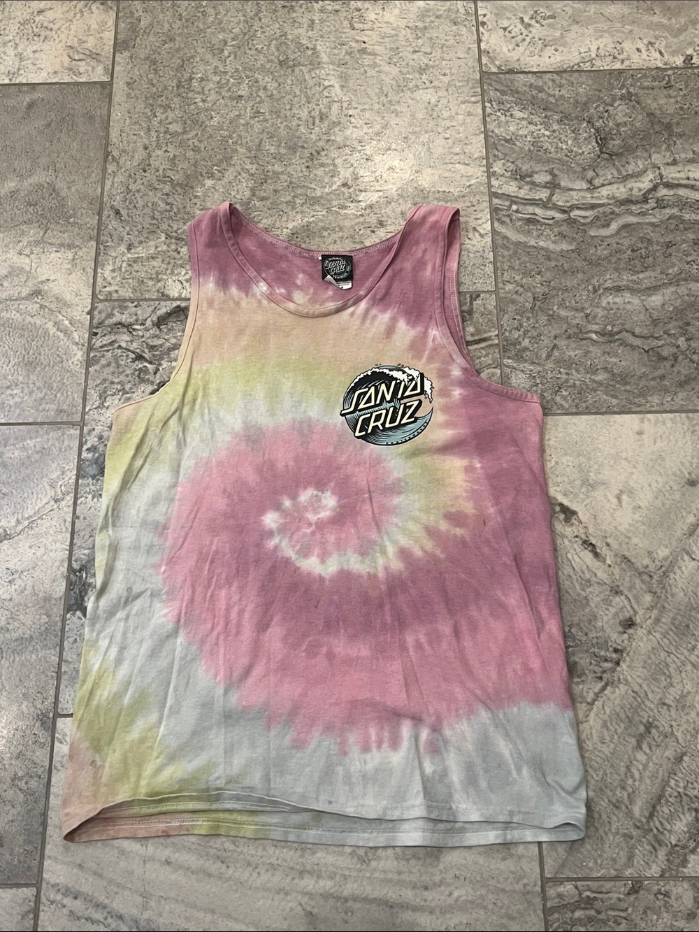 Santa Cruz Skateboards Tie-Dye Spiral Tank Top in Pink and Yellow